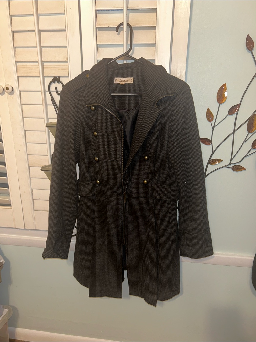 Decree Black and Brown Houndstooth Double-Breasted Trench Coat